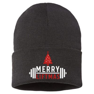 Funny Weightlifting Weight Lifters Merry Liftmas Christmas Sustainable Knit Beanie