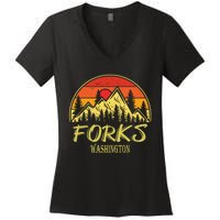 Forks Washington WA Mountains Hike Hiking Souvenir Women's V-Neck T-Shirt