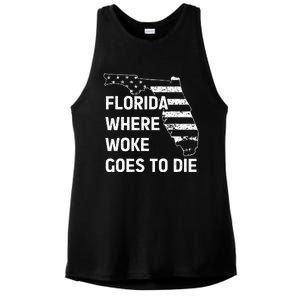 Florida Where Woke Goes To Die Funny Retro Ladies PosiCharge Tri-Blend Wicking Tank