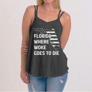 Florida Where Woke Goes To Die Funny Retro Women's Strappy Tank