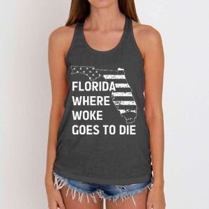 Florida Where Woke Goes To Die Funny Retro Women's Knotted Racerback Tank