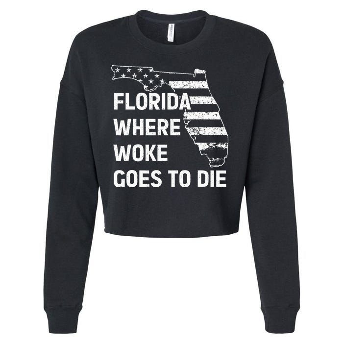 Florida Where Woke Goes To Die Funny Retro Cropped Pullover Crew