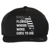 Florida Where Woke Goes To Die Funny Retro Wool Snapback Cap