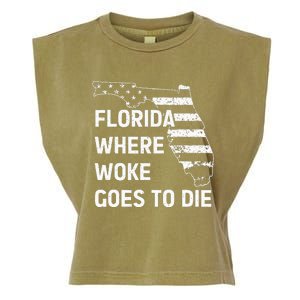 Florida Where Woke Goes To Die Funny Retro Garment-Dyed Women's Muscle Tee