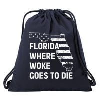 Florida Where Woke Goes To Die Funny Retro Drawstring Bag