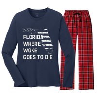 Florida Where Woke Goes To Die Funny Retro Women's Long Sleeve Flannel Pajama Set 