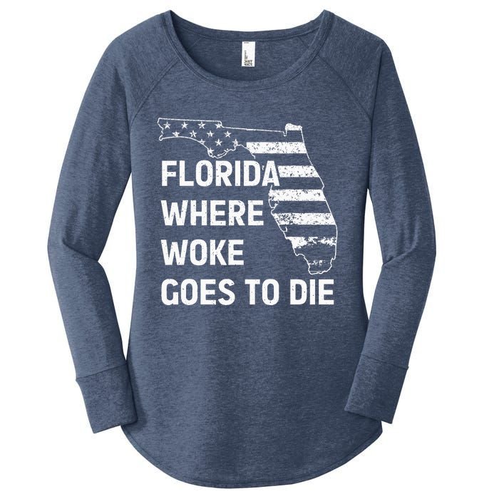 Florida Where Woke Goes To Die Funny Retro Women's Perfect Tri Tunic Long Sleeve Shirt