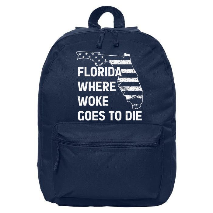Florida Where Woke Goes To Die Funny Retro 16 in Basic Backpack