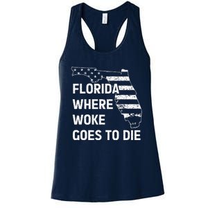 Florida Where Woke Goes To Die Funny Retro Women's Racerback Tank