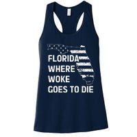 Florida Where Woke Goes To Die Funny Retro Women's Racerback Tank