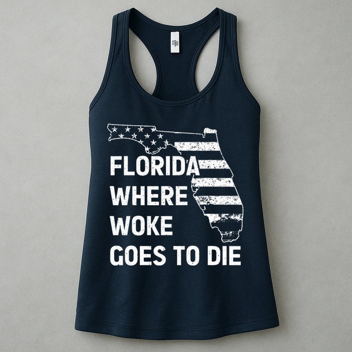 Florida Where Woke Goes To Die Funny Retro Womens Tank Top