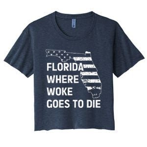 Florida Where Woke Goes To Die Funny Retro Women's Crop Top Tee