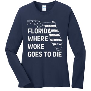 Florida Where Woke Goes To Die Funny Retro Ladies Long Sleeve Shirt