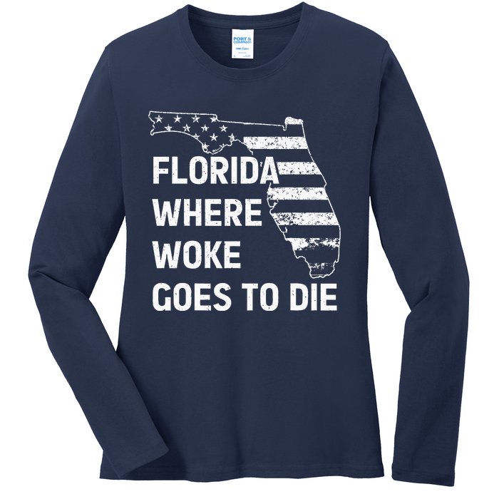 Florida Where Woke Goes To Die Funny Retro Ladies Long Sleeve Shirt