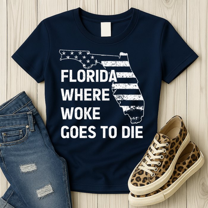Florida Where Woke Goes To Die Funny Retro Womens T-Shirt