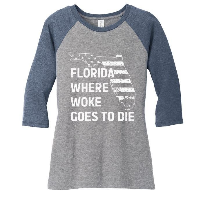 Florida Where Woke Goes To Die Funny Retro Women's Tri-Blend 3/4-Sleeve Raglan Shirt