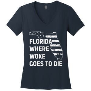 Florida Where Woke Goes To Die Funny Retro Women's V-Neck T-Shirt