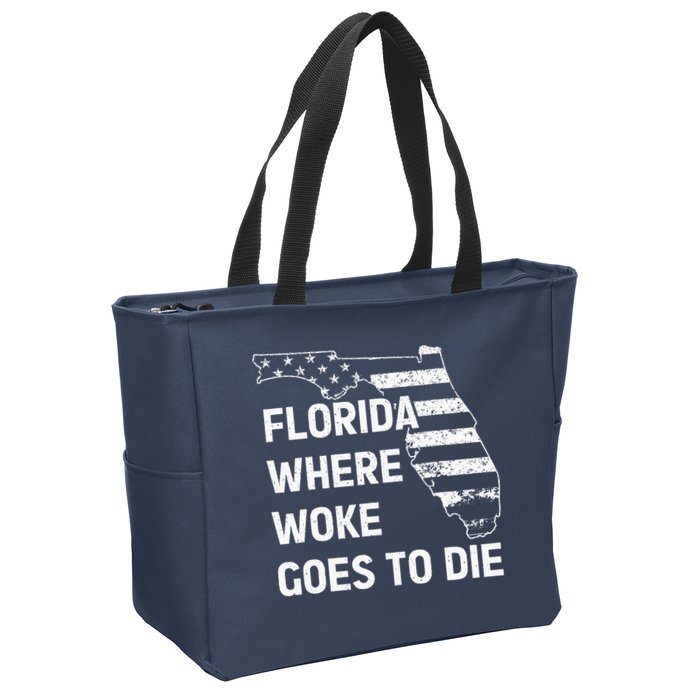 Florida Where Woke Goes To Die Funny Retro Zip Tote Bag