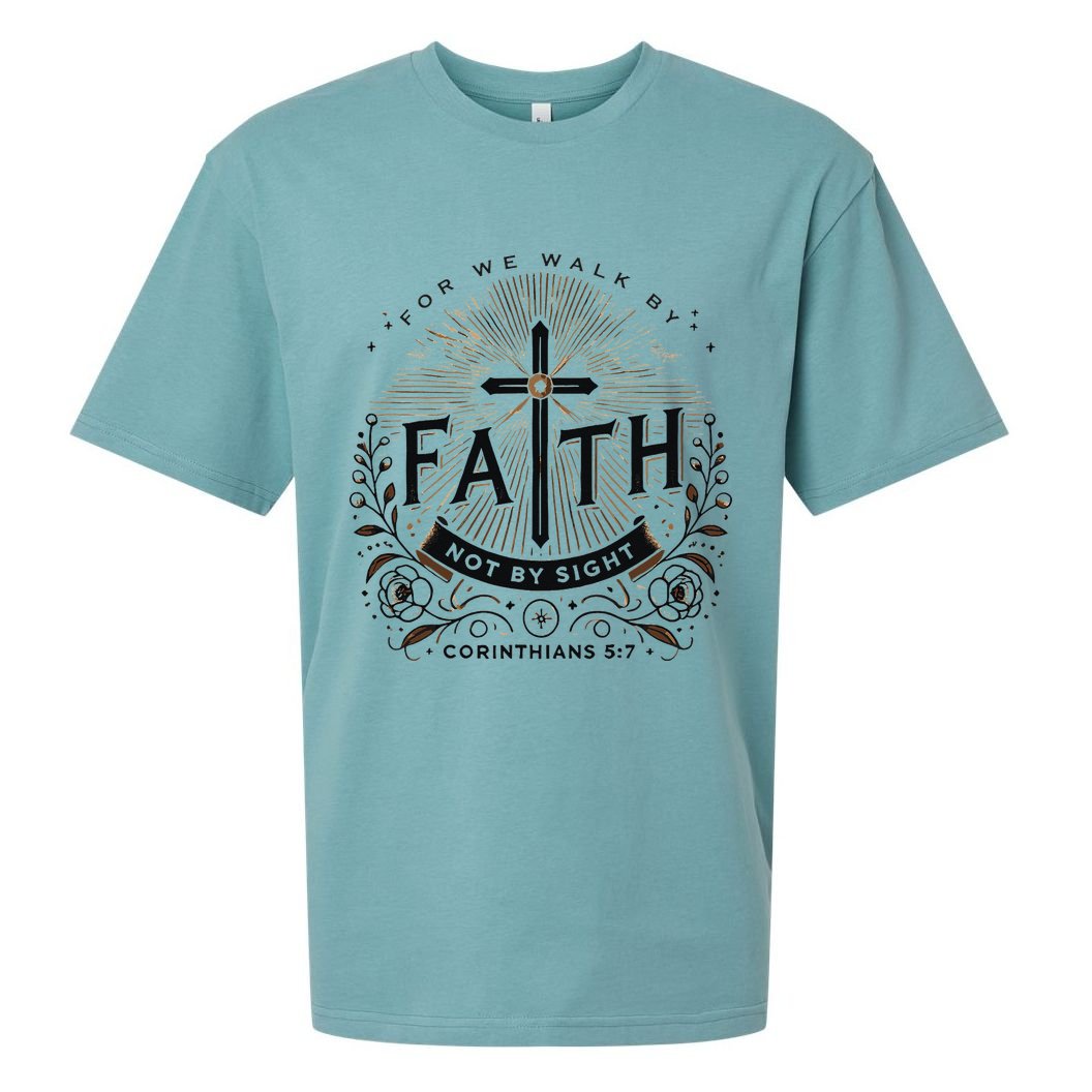 For We Walk Faith Not By Sight Christian Bible Verse Sueded Cloud Jersey T-Shirt
