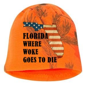 Florida Where Woke Goes To Die Funny Retro Kati - Camo Knit Beanie