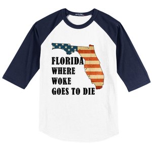 Florida Where Woke Goes To Die Funny Retro Baseball Sleeve Shirt