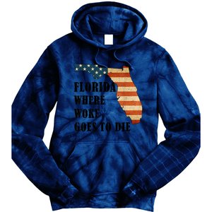 Florida Where Woke Goes To Die Funny Retro Tie Dye Hoodie