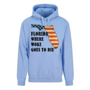 Florida Where Woke Goes To Die Funny Retro Unisex Surf Hoodie