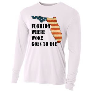 Florida Where Woke Goes To Die Funny Retro Cooling Performance Long Sleeve Crew