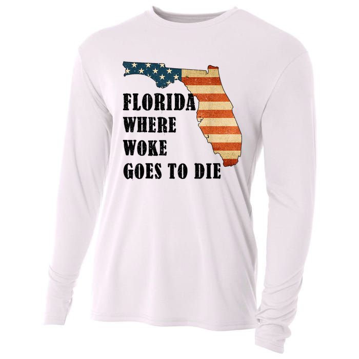 Florida Where Woke Goes To Die Funny Retro Cooling Performance Long Sleeve Crew