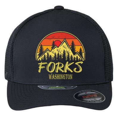 Forks Washington WA Mountains Hike Hiking Souvenir Flexfit Unipanel Trucker Cap