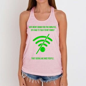 Funny Wifi Went Down Quote Computer Nerd Gift Funny Gift Women's Knotted Racerback Tank