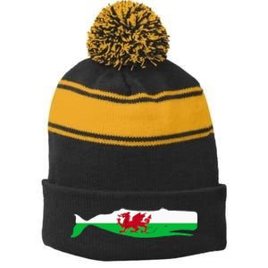 Funny Whale Wales Flag Pun For Welsh American Whales Lover Stripe Pom Pom Beanie