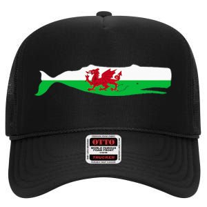 Funny Whale Wales Flag Pun For Welsh American Whales Lover High Crown Mesh Back Trucker Hat