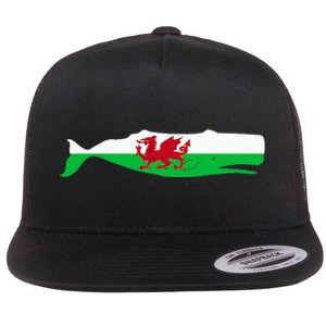 Funny Whale Wales Flag Pun For Welsh American Whales Lover Flat Bill Trucker Hat