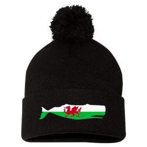 Funny Whale Wales Flag Pun For Welsh American Whales Lover Pom Pom 12in Knit Beanie