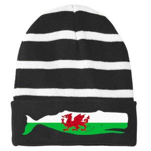 Funny Whale Wales Flag Pun For Welsh American Whales Lover Striped Beanie with Solid Band