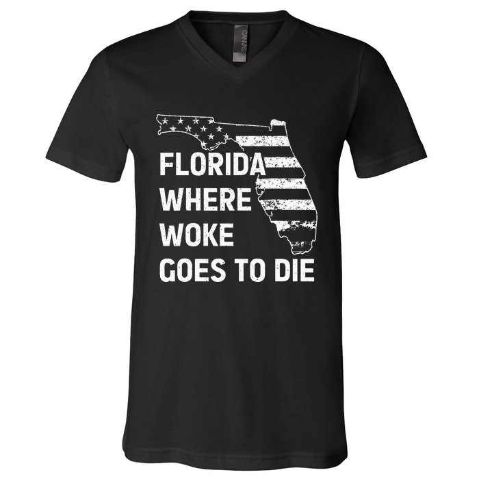 Florida Where Woke Goes To Die Funny Retro V-Neck T-Shirt