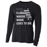 Florida Where Woke Goes To Die Funny Retro Cooling Performance Long Sleeve Crew