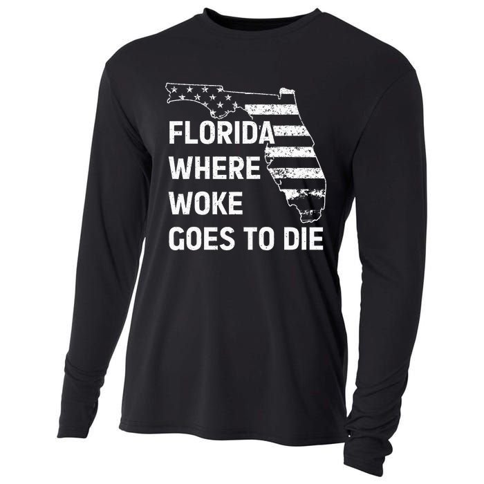 Florida Where Woke Goes To Die Funny Retro Cooling Performance Long Sleeve Crew