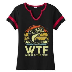 Fishingshirt Wtf Wheres The Fish Funny Bass Dad Ladies Halftime Notch Neck Tee