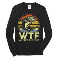 Fishingshirt Wtf Wheres The Fish Funny Bass Dad Tall Long Sleeve T-Shirt