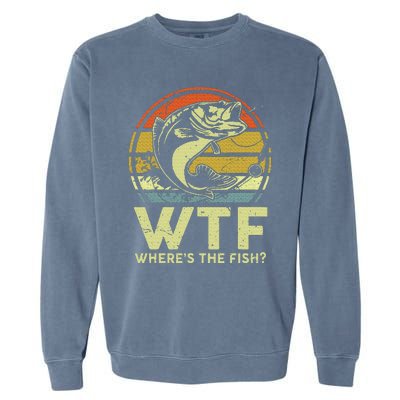 Fishingshirt Wtf Wheres The Fish Funny Bass Dad Garment-Dyed Sweatshirt