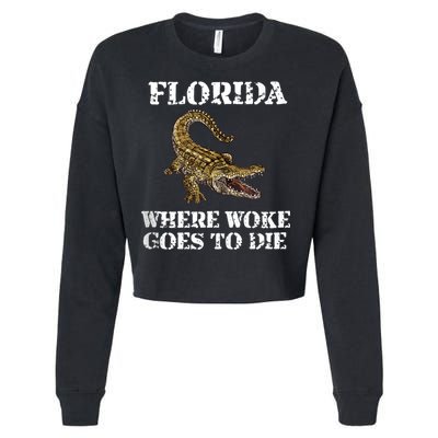 Florida Where Woke Goes To Die Alligator Cropped Pullover Crew