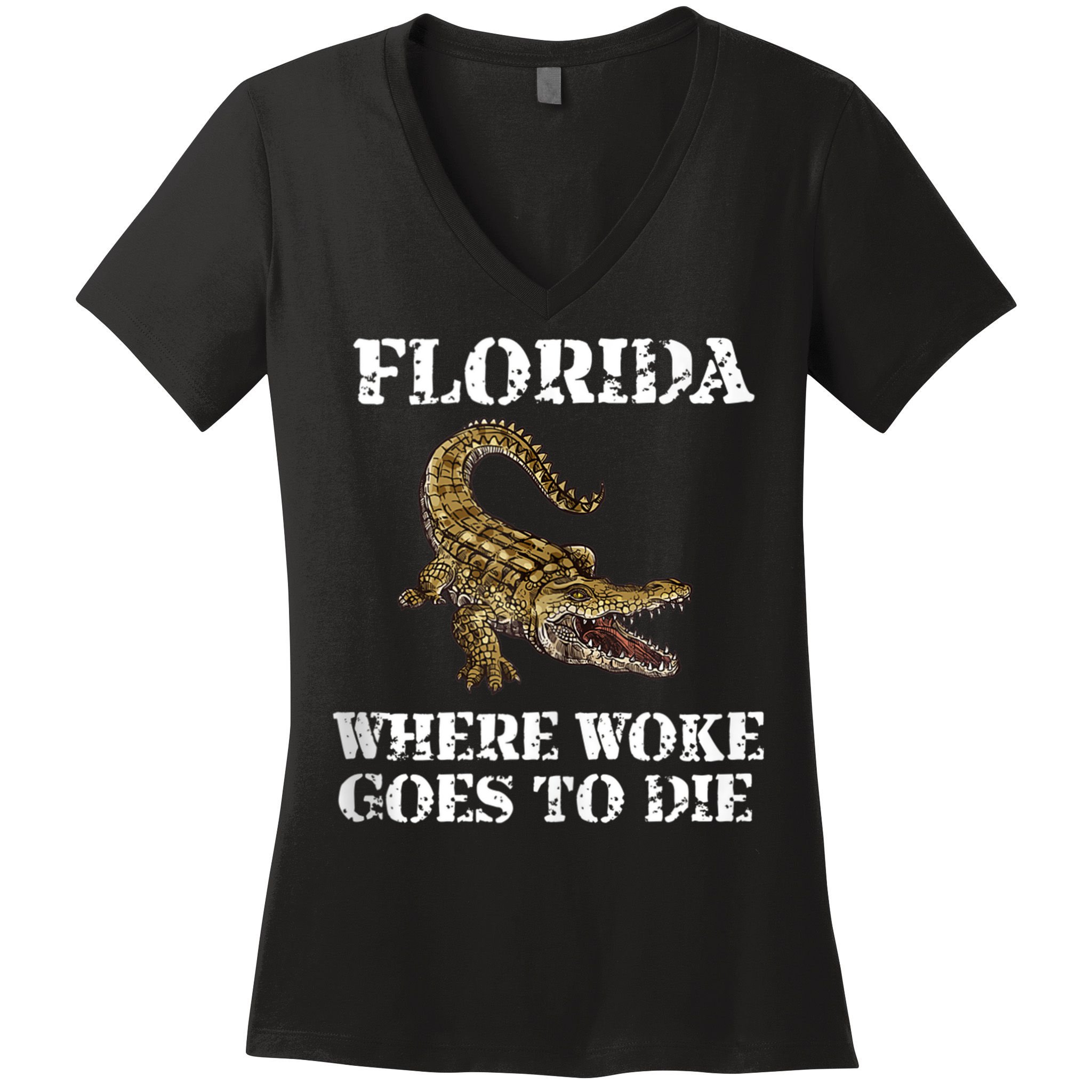 Florida Where Woke Goes To Die Alligator Women's V-Neck T-Shirt