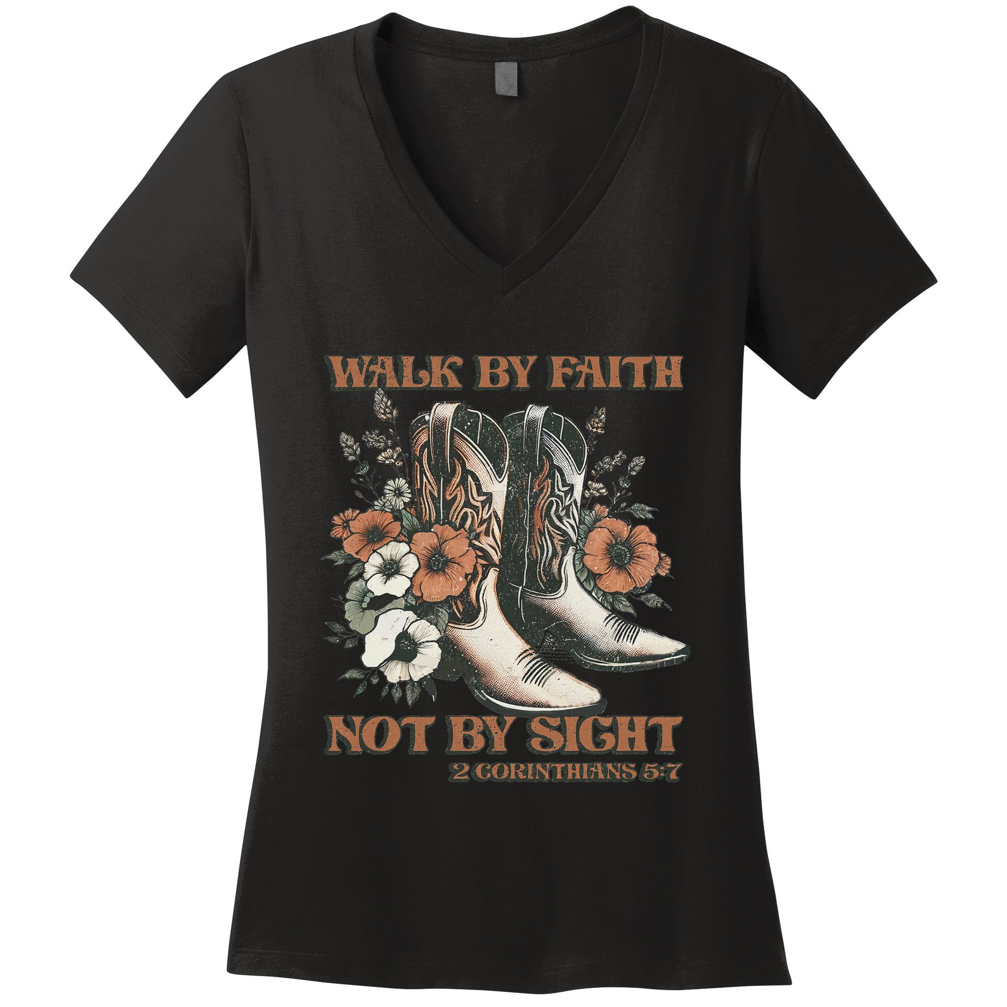 Faith We Walk By Faith Not By Sight Christian Women's V-Neck T-Shirt