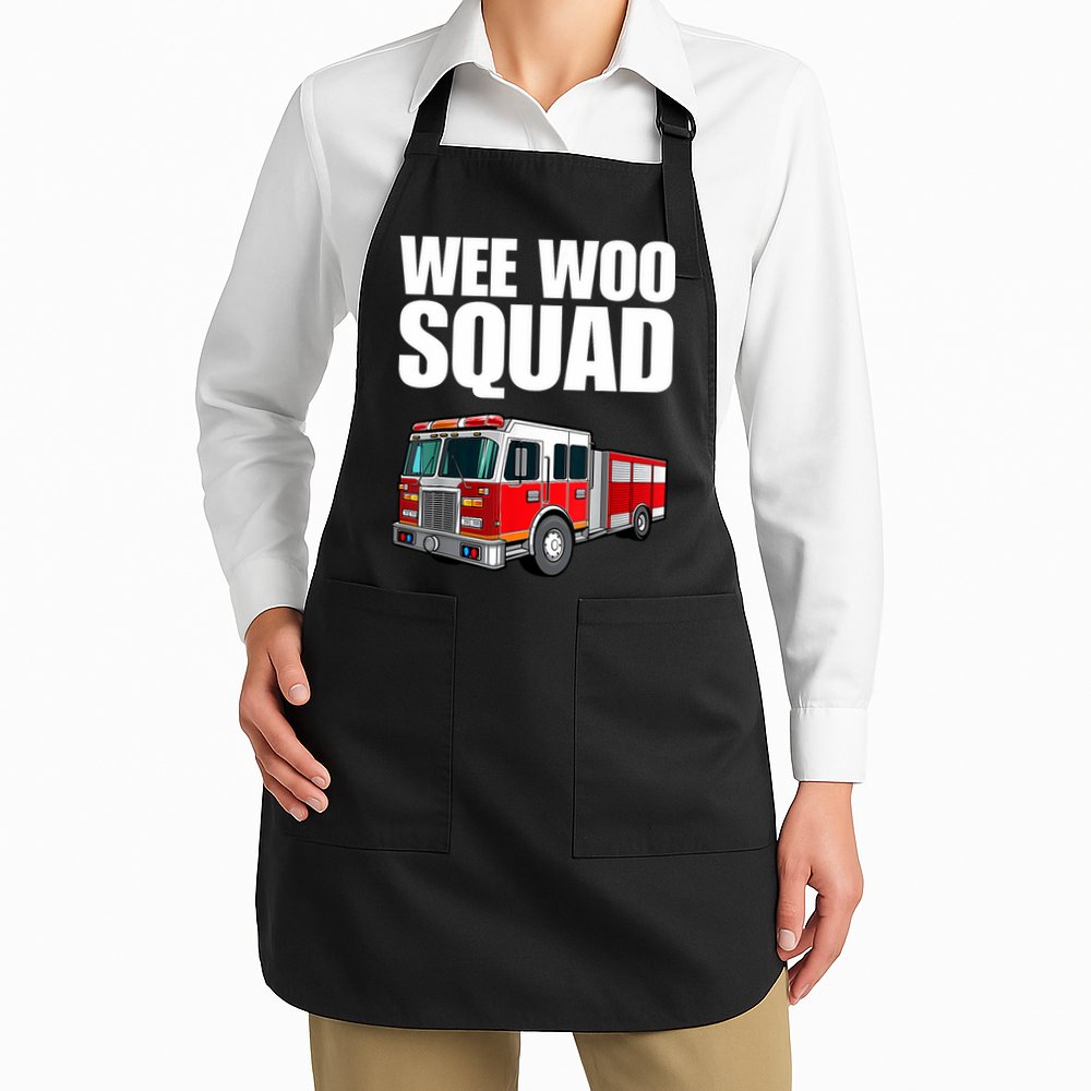 Funny Wee Woo Squad Fire Truck Design Apron