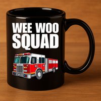 Funny Wee Woo Squad Fire Truck Design 11oz C Handle Ceramic Mug
