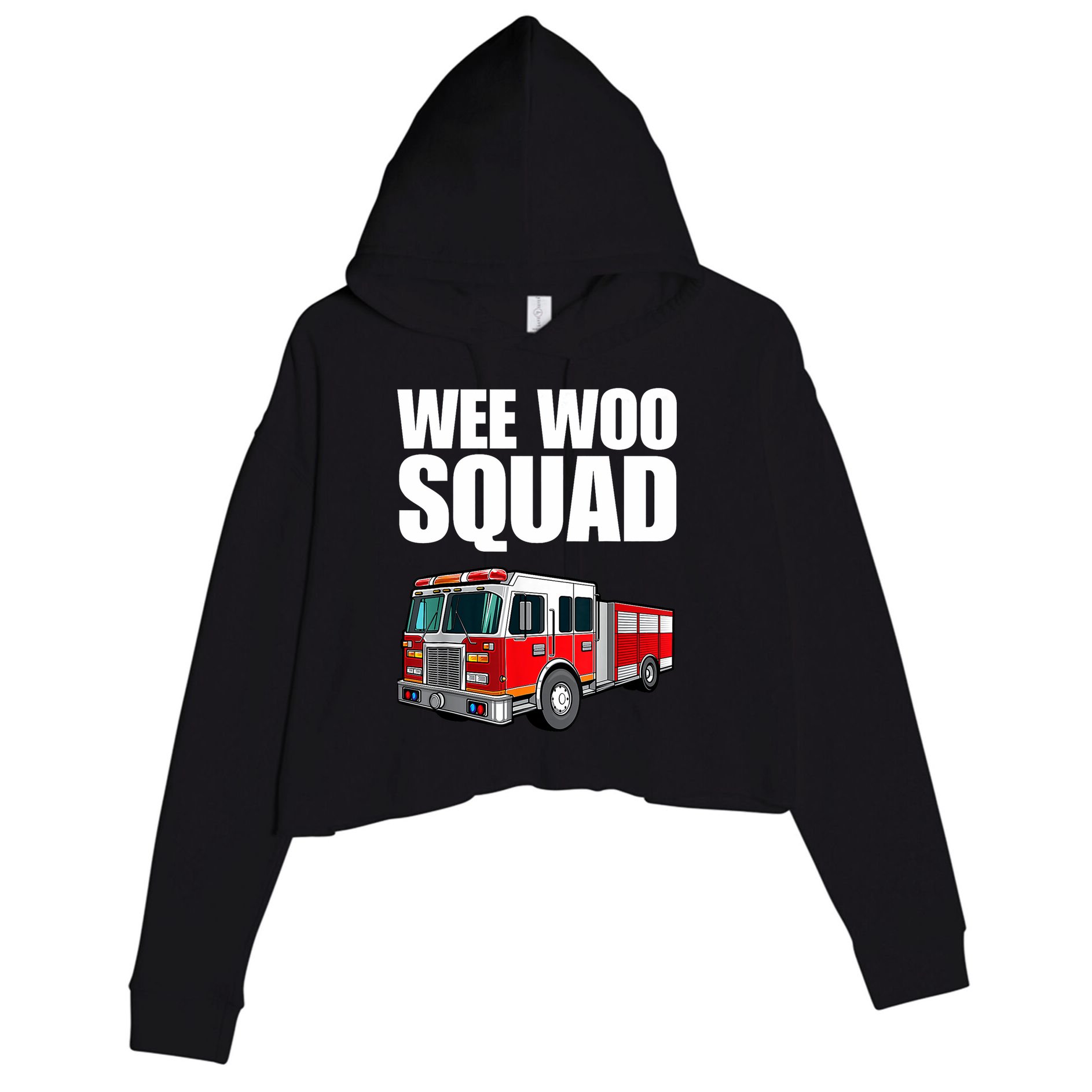 Funny Wee Woo Squad Fire Truck Design Crop Fleece Hoodie