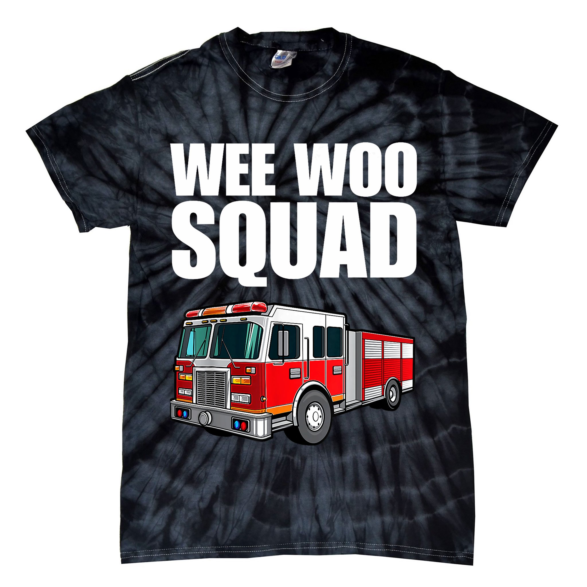 Funny Wee Woo Squad Fire Truck Design Tie-Dye T-Shirt