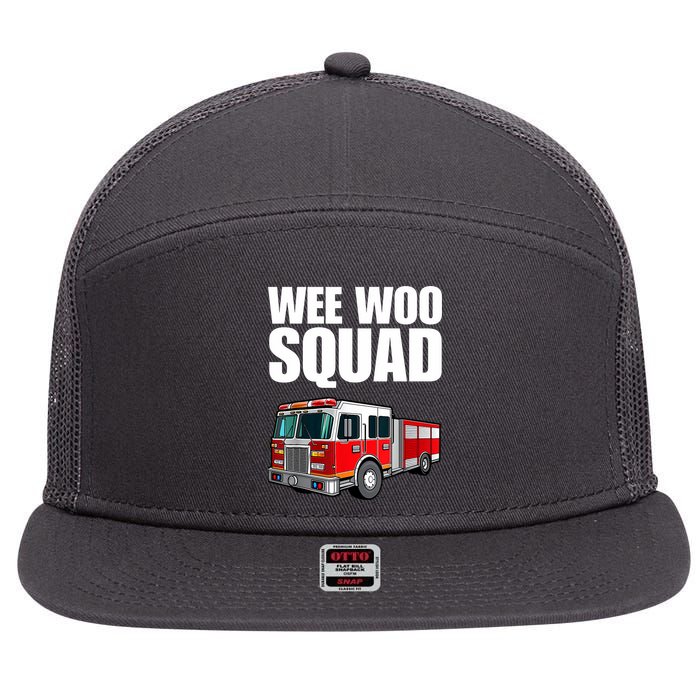 Funny Wee Woo Squad Fire Truck Design 7 Panel Mesh Trucker Snapback Hat